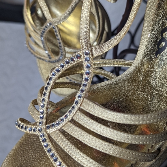 Nina "Blossom" Gold w. Rhinestone detail, 3" Slingback heels Sz 7M - Picture 3 of 9